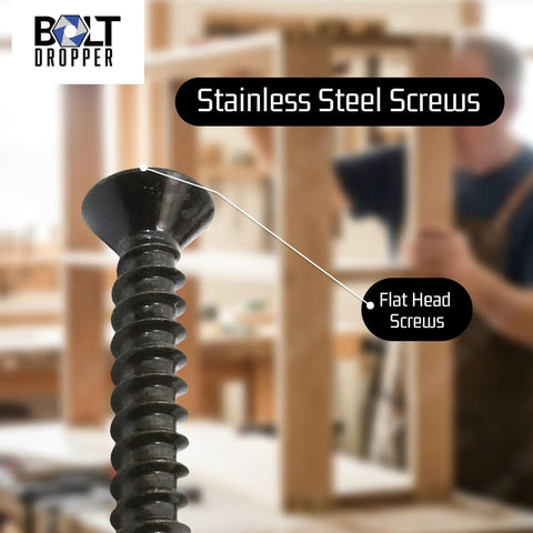 Number 8 By 1 1/2 Inch Phillips Flat Wood Screws With Black Xylan Coated Stainless Steel for precise cabinetry assembly.