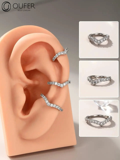 16G Helix Earrings With V Shaped CZ Inlay 316L Surgical Steel Cartilage Jewelry For Helix Conch Daith And Septum Piercings Inner Diameter 8mm Silver