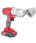 Heavy Duty 21V Brushless Cordless Metal Shear With Swivel Head And Variable Speed, red and gray electric scissor cutter, chrome vanadium steel blade.