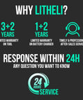 Warranty and service information for Litheli products, including 3+2 years tool warranty and 24-hour response service.