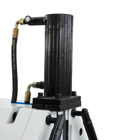 Top view of hydraulic cylinder on Tough Three Roll Hydraulic Metal Bender That Knocks Out Flat Stock And Square Tubes Without A Sweat.