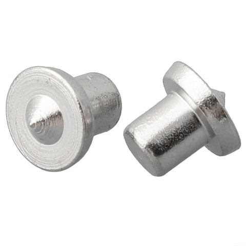 Close-up of 10 Pcs Steel Dowel Center Points for Pro Grade Wood Joinery, 6mm size markers, chrome plated steel for precise alignment of joints.