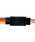 Close-up of 10 Piece Servo Y Harness Splitter Cables 1 Male To 2 Female JR Futaba Style Plug in black plastic casing
