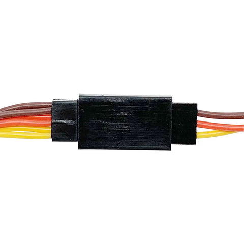 Close-up of 10 Piece Servo Y Harness Splitter Cables 1 Male To 2 Female JR Futaba Style Plug in black plastic casing