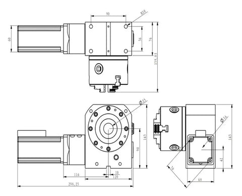 Heavy Duty Cnc Milling Dividing Head Fourth Axis Rotary Indexer With 15 To 1 Ratios dimensions in detailed technical drawing layout.