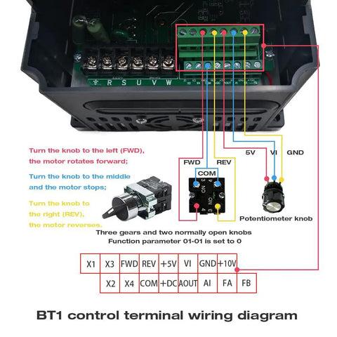 BT1 control terminal wiring diagram for 220V 2.2KW Variable Frequency Drive VFD Inverter For Spindle Motor Speed Control 1 Phase