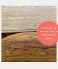 Two wooden surfaces, raw top and coated bottom, showing Eco Friendly Clear Satin Top Coat For Chalk Style Furniture Paint Low VOC.