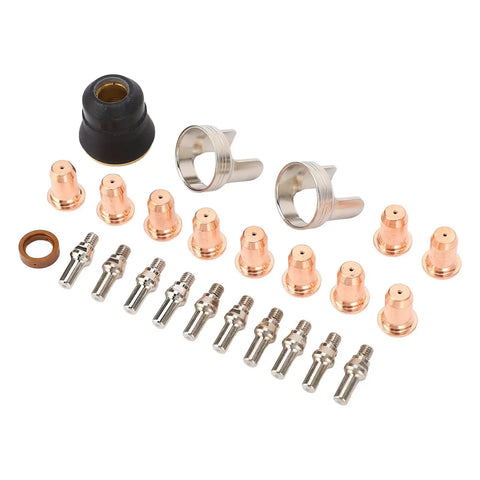 Ipt40 Electrode and Nozzle Set for Cut 55DS Pro and Cut 65DS plasma cutters in brass, zinc alloy, stainless steel, 24-piece kit visible