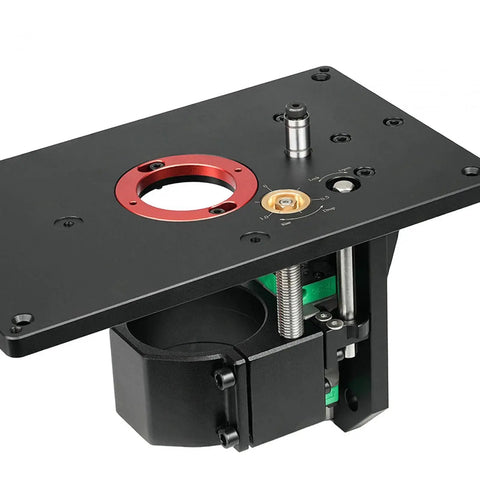 Heavy Duty Adjustable Router Lift System For Router Table Insert And Thick Aluminum Alloy Plate with micro adjustment features.