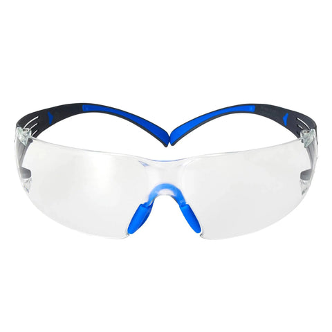 SecureFit 400 Safety Glasses With Anti Fog Scotchgard Clear Lenses Blue Gray Frame Lightweight All Day Comfort Self Adjusting Temples UV