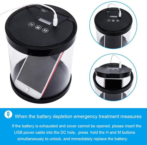 Timer Lock Box For Phone Addiction And Self Control, Multi Function Time Lock Container with phone inside, black design