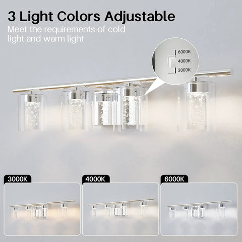 Crystal 4 Light Bathroom Vanity Light Fixtures Modern LED Dimmable Wall Sconce With Bubble Glass Shade Brushed Nickel Finish