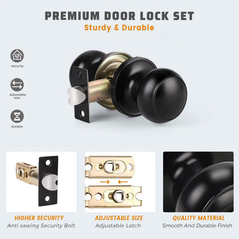 Matte Black Door Knob Set 6 Pack Round Interior Door Handles For Hallways And Closets Non Locking Passage Knobs With Durable Lockset