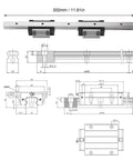 Beefed Up Heavy Duty Linear Guide Rail Kit Two 300mm Rails With Bearing Steel Construction And HGH15CA Slider Blocks dimensions diagram