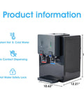 Countertop Water Cooler Dispenser For Home Office Dorms Black Holds 3 Or 5 Gallon Jug Top Loading Hot And Cold Water Kid Safe Lock
