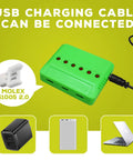 Six Pack 3.7V 800mAh 25C LiPo Batteries With Molex Plug And All In One 6in1 Charger USB connection details
