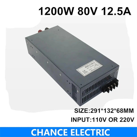Beefy 80V 12.5A 1200W switching power supply with 110 to 220 VAC input for CNC machines CCTV systems and LED lighting single output