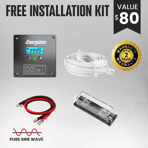 Free installation kit for Heavy Duty 2000 Watt Pure Sine Wave Power Inverter, including LCD display, wiring, and connectors.