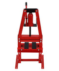 Front view of 6 Ton A-Frame Hydraulic Shop Press with adjustable plates for auto repairs including bearings bushing ball joints and gears.