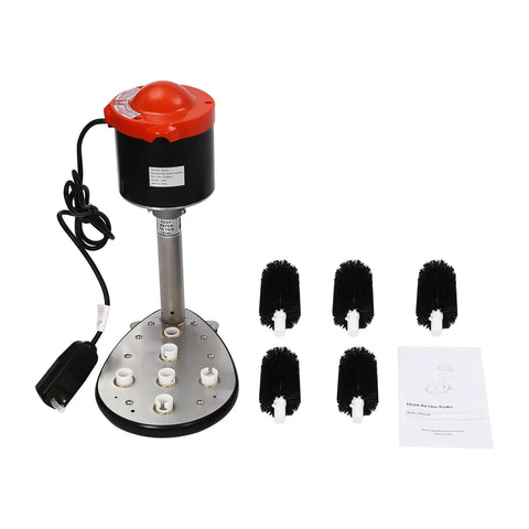 Heavy Duty Electric Commercial Glass Washer Slick Five Brush Upright Setup with motor and accessories on a silver base.