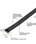 Side view: black silicone gasket seal for doors/windows, 20 ft, self-adhesive, 1/4 in × 1/2 in cross-section