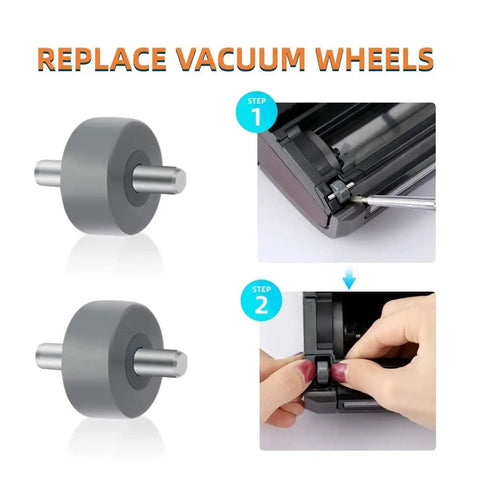Brush Roller Replacement Kit For Navigator Upright Vacuums NV Series NV350 NV351 NV352 NV355 NV356 NV356E NV357 NV42 NV22 UV440 With Belt And Wheels Easy Repair To Restore Peak Suction And Make Your Vacuum Clean Like New with images showing step-by-step wheel replacement.
