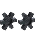 Two black L090/L095 jaw coupling inserts for L-Jaw couplers, solid NBR rubber, front view