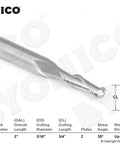 YONICO carbide ball-nose end mill, 2-flute spiral, 3/16 in diameter, 1/4 in shank, model 34212-SC