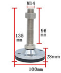 Heavy Duty Adjustable Leveling Feet 4 Pack Carbon Steel Non Slip Foot Cups For Garage Gear Quick Threaded Lift full view with dimensions
