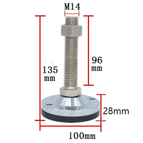 Heavy Duty Adjustable Leveling Feet 4 Pack Carbon Steel Non Slip Foot Cups For Garage Gear Quick Threaded Lift full view with dimensions
