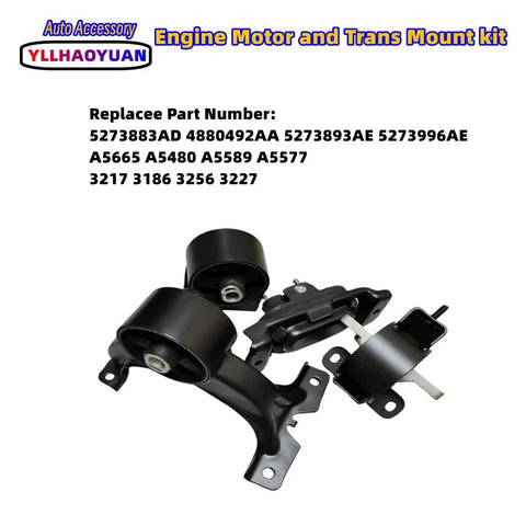 4 Piece Engine Motor Mount Set For 2011-2017 Grand Caravan 3.6L Chrysler Town And Country Ram CV VW Routan Replacement 5273883AD 4880492AA