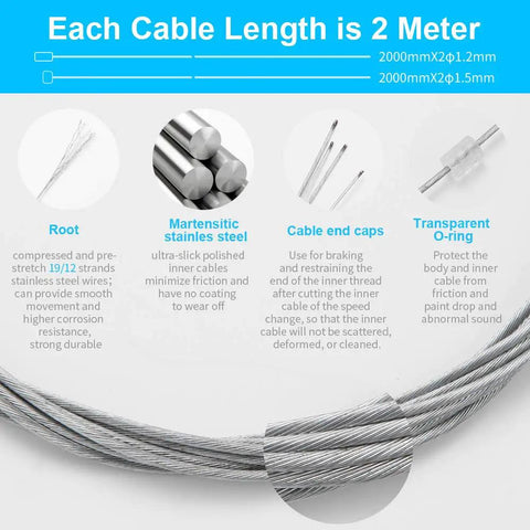 Image showcasing features of Bike Brake Cable And Shifter Wire Set With Complete Inner Replacement Kit, 2 Meter Length for durability.