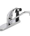 Single Handle Kitchen Sink Faucet With Integrated Side Sprayer Chrome Finish 360 Degree Swivel No Fuss Easy Install 3 Hole 8 Inch Design