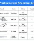 Practical Awning Attachment Set table for Built Tough All-In-One Sun Shade Sail Hardware Kit With M5 Stainless Steel Hooks And Fasteners, 26 Pieces
