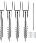Heavy Duty Ground Screws For Fence And Mailbox Posts 4 Pack with lag bolts and rebar, solid steel anchors for easy no dig installation.