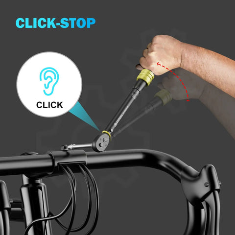 Demonstrating the One Quarter Inch Click Torque Wrench For Bikes, 20-240 In-Lb And 2.3-27.1 Nm, being used on a bicycle handlebar.