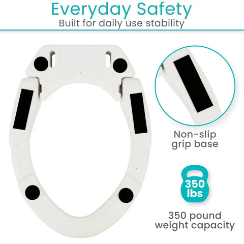 Raised Toilet Seat Riser 3.5 Inch Height for Standard Round Toilets, non-slip grip, 350 lb capacity detailing image.