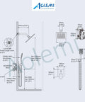 Matte Black 8 Inch Rainfall Shower System With Three Function Shower Head And ABS Handheld Spray Luxury Rough In Valve diagram
