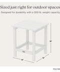 Long Island 18 Inch Outdoor Side Table White Weatherproof HDPE Poly Lumber Built To Last With No Fuss Maintenance Stain And Fade Resistant Design