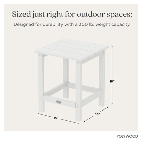Long Island 18 Inch Outdoor Side Table White Weatherproof HDPE Poly Lumber Built To Last With No Fuss Maintenance Stain And Fade Resistant Design
