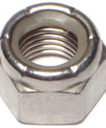 Close-up of 8 Piece 7/16-20 Fine Thread Steel Nylock Insert Nuts For Heavy Duty Shop And Automotive Use Waxed Insert 20 Fine Thread 5/8 Inch Driver Beefy Lock Nut Fasteners