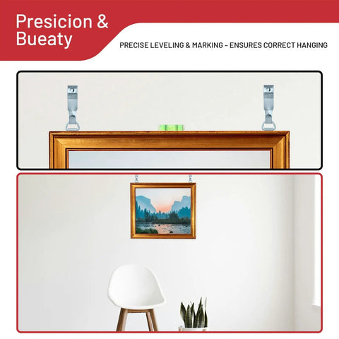 303 Piece Picture Hanging Kit With Heavy Duty Hooks And Organized Compartments For Wall Mounting And Shelf Bracing showing frame levelers.