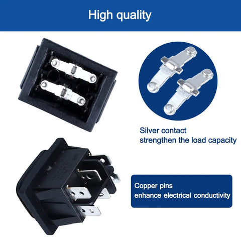 Beefy Waterproof DPDT Polarity Reversing Rocker Switch On Off On 3 Position Momentary Double Throw With Jumper Wires 6 Pins Snap In Toggle Switch 12V 20A 125V 16A 250V, black