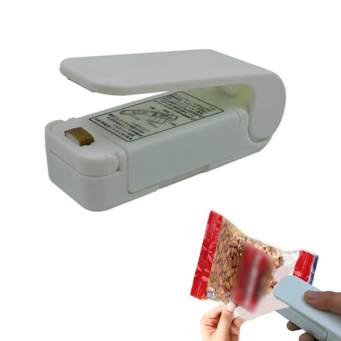 2 Pack Mini Portable Handheld Heat Vacuum Sealer For Plastic Bags And Snack Bags Easy Seal Bag Resealer Small Food Sealer For Groceries And Leftovers Compact White Keeps Chips And Veggies Fresh Longer in use sealing a snack bag