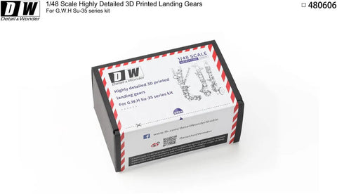 Su-35 Flanker Landing Gear 1 By 48 Scale Detail Up Parts For Great Wall Hobby Kit 3D Printed Upgrade With Metal Stiffening Shafts Model DWO480606 For Aircraft Builders And DIY packaging box shown