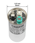 Top view of a 35 5 MFD Dual Run Capacitor For Air Conditioner CBB65 370 450 VAC with three terminals and dimensions shown
