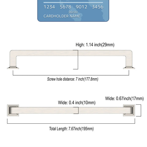 Dimensions of the Brushed Nickel 7 Inch Cabinet Handles 10 Pack Modern Kitchen Cabinet Pulls for Drawers and Cupboards