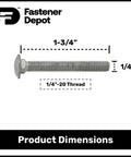 1/4-20 Inch Galvanized Carriage Bolt Kit For Exterior Use Grade A Coarse Full Thread 1-3/4 Inch Length 100 Pack With 100 USS Flat Washers And 100 Hex Nuts Heavy Duty Outdoor Ready Hot Dipped Galvanized Meets ASTM F2329