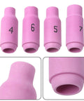All In One Pro Grade 68 Piece TIG Torch Consumables Kit alumina nozzles in sizes 4, 5, 6, 7, close-up view