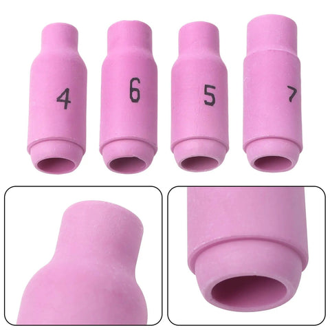 All In One Pro Grade 68 Piece TIG Torch Consumables Kit alumina nozzles in sizes 4, 5, 6, 7, close-up view